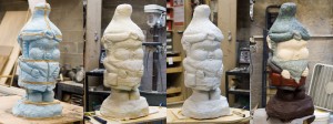 Step-by-step process of coating the foam sculpture