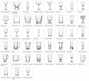 Common drinkware used in bartending