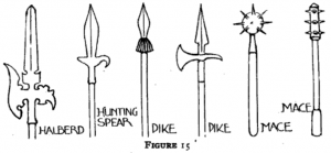 Figure 15: Typical spear, pikes, maces, and halberd