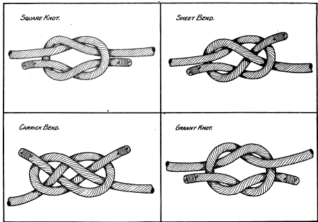 Square knot, sheet bend, carrick bend, granny knot