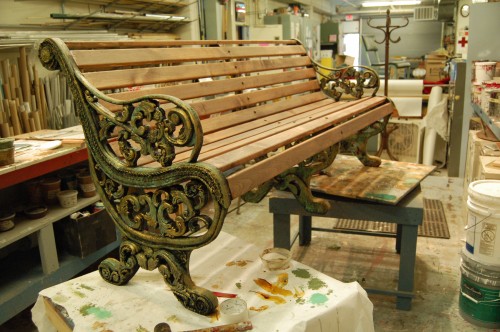 A faux cast iron prop bench