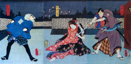 San-nin Kichisa Kuruwa no Hatsu-gai 1860 by Toyokuni III