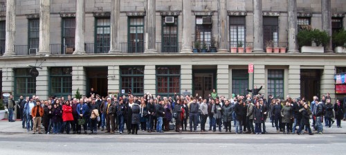 Employees of the Public Theater during a fire drill on March 25, 2011. Photograph by Jay Duckworth