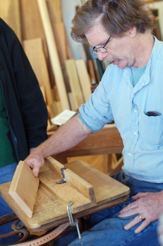 Roy Underhill using a foot-powered spindle cutter Roy Underhill using a foot-powered spindle cutter