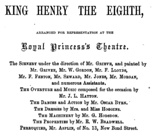 1855 Playbill for Kean's Henry VIII